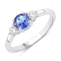 0.47 Ct Round Violet Tanzanite & Lab Diamond Prong Silver Three Stone Ring by Fine Color Jewels