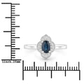0.48 Ct Oval Blue Sapphire and Lab Diamond Prong Silver Halo Floral Ring by Fine Color Jewels