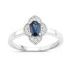 0.48 Ct Oval Blue Sapphire and Lab Diamond Prong Silver Halo Floral Ring