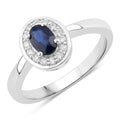 0.48 Ct Oval Blue Sapphire Lab Diamond Prong Silver Halo Statement Ring by Fine Color Jewels