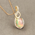 0.48 Ct Oval White Opal & Diamond Prong 14K Gold Plated Silver Crossover Pendant Necklace by Fine Color Jewels