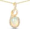 0.48 Ct Oval White Opal & Diamond Prong 14K Gold Plated Silver Crossover Pendant Necklace