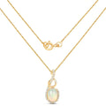 0.48 Ct Oval White Opal & Diamond Prong 14K Gold Plated Silver Crossover Pendant Necklace by Fine Color Jewels