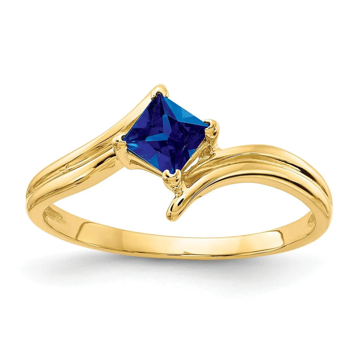 0.48 Ct Princess Cut Blue Sapphire Four Prong 14K Yellow Gold Open Bypass Solitaire Ring by Fine Color Jewels