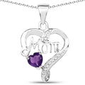 0.49 Ct Heart Purple Amethyst Prong Silver Mom Pendant Necklace by Fine Color Jewels
