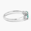 0.49 Ct Oval Green Zambian Emerald & Lab Diamond Prong Silver Graduated Five Stone Ring by Fine Color Jewels