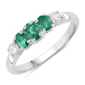0.49 Ct Oval Green Zambian Emerald & Lab Diamond Prong Silver Graduated Five Stone Ring by Fine Color Jewels