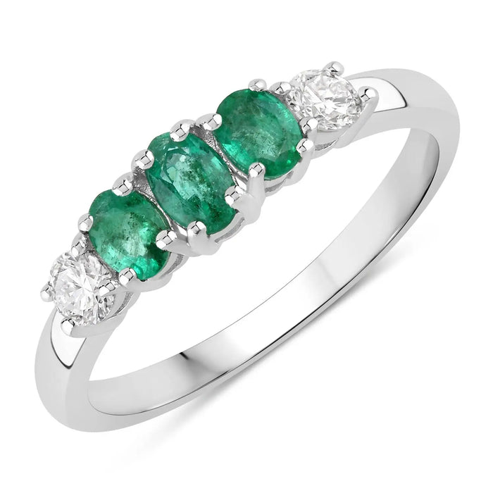0.49 Ct Oval Green Zambian Emerald & Lab Diamond Prong Silver Graduated Five Stone Ring by Fine Color Jewels