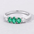 0.49 Ct Oval Green Zambian Emerald & Lab Diamond Prong Silver Graduated Five Stone Ring by Fine Color Jewels