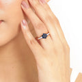 0.49 Ct Round Blue Sapphire and Lab Diamond Prong Silver Pave Floral Ring by Fine Color Jewels
