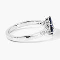 0.49 Ct Round Blue Sapphire and Lab Diamond Prong Silver Pave Floral Ring by Fine Color Jewels