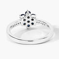 0.49 Ct Round Blue Sapphire and Lab Diamond Prong Silver Pave Floral Ring by Fine Color Jewels