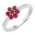 0.49 Ct Round Red Mozambique Ruby and Lab Diamond Prong Silver Pave Floral Ring by Fine Color Jewels