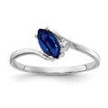 0.5 Ct Marquise Blue Sapphire and Diamond Prong 14K White Gold Bypass Ring by Fine Color Jewels