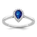 0.5 Ct Pear Blue Sapphire and Diamond 14K Gold Halo Teardrop Ring by Fine Color Jewels