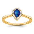0.5 Ct Pear Blue Sapphire and Diamond 14K Gold Halo Teardrop Ring by Fine Color Jewels