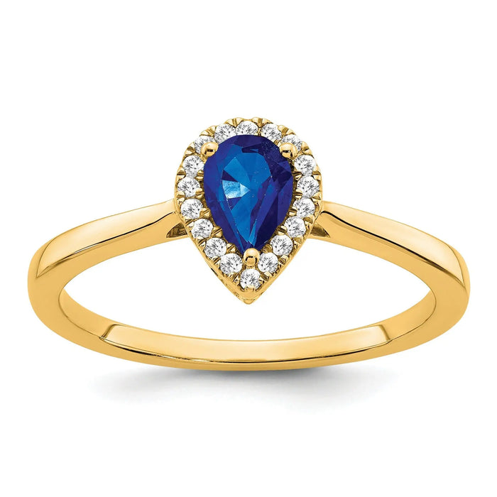 0.5 Ct Pear Blue Sapphire and Diamond 14K Gold Halo Teardrop Ring by Fine Color Jewels
