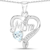 0.50 Ct Heart Blue Topaz Prong Silver Double Heart Mom Pendant Necklace