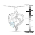 0.50 Ct Heart Blue Topaz Prong Silver Double Heart Mom Pendant Necklace by Fine Color Jewels