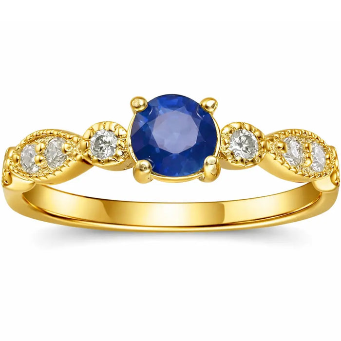 0.50 Ct Round Blue Sapphire Prong 22k Gold Vermeil Dainty Engagement Ring by Fine Color Jewels