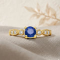 0.50 Ct Round Blue Sapphire Prong 22k Gold Vermeil Dainty Engagement Ring by Fine Color Jewels