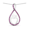0.50 Ct Round Pink Lab Grown Ruby Prong Silver Mom Heart Pendant Necklace