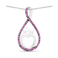 0.50 Ct Round Pink Lab Grown Ruby Prong Silver Mom Heart Pendant Necklace by Fine Color Jewels