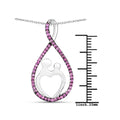 0.50 Ct Round Pink Lab Grown Ruby Prong Silver Mom Heart Pendant Necklace by Fine Color Jewels