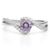 0.50 Ct Round Purple Amethyst and White Topaz Prong Silver Pave Bypass Ring