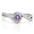 0.50 Ct Round Purple Amethyst and White Topaz Prong Silver Pave Bypass Ring by Fine Color Jewels