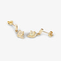 0.50 Ct White Opal & Diamond Prong 14K Yellow Gold Dangle Earrings by Fine Color Jewels