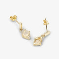 0.50 Ct White Opal & Diamond Prong 14K Yellow Gold Dangle Earrings by Fine Color Jewels