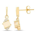 0.50 Ct White Opal & Diamond Prong 14K Yellow Gold Dangle Earrings by Fine Color Jewels
