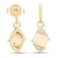 0.50 Ct White Opal & Diamond Prong 14K Yellow Gold Dangle Earrings by Fine Color Jewels