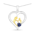 0.50 CTTW Heart Blue Sapphire Prong Silver Mom Pendant Necklace by Fine Color Jewels