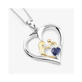 0.50 CTTW Heart Blue Sapphire Prong Silver Mom Pendant Necklace by Fine Color Jewels