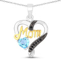 0.52 Ct Heart Swiss Blue Topaz Prong Silver Mom Pendant Necklace by Fine Color Jewels