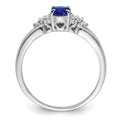0.52 Ct Oval Blue Sapphire Prong Rhodium Plated Silver Cluster Ring by Fine Color Jewels
