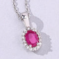 0.52 Ct oval pink Mozambique Ruby and Lab Diamond prong Silver Halo pendant Necklace by Fine Color Jewels