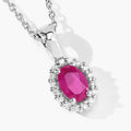 0.52 Ct oval pink Mozambique Ruby and Lab Diamond prong Silver Halo pendant Necklace by Fine Color Jewels
