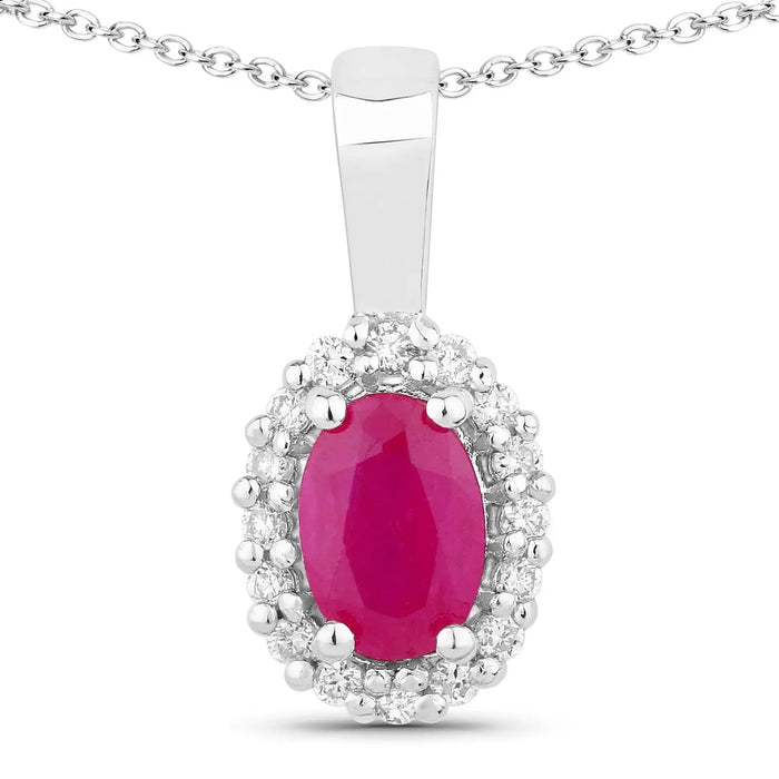 0.52 Ct oval pink Mozambique Ruby and Lab Diamond prong Silver Halo pendant Necklace by Fine Color Jewels