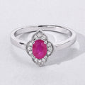 0.52 Ct Oval Pink Mozambique Ruby & Lab Diamond Prong Silver Floral Halo Ring by Fine Color Jewels