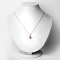0.52 Ct Oval Pink Ruby and Lab Diamond Prong Silver Halo Pendant Necklace by Fine Color Jewels
