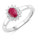 0.52 Ct Oval Pink Ruby Lab Diamond Prong Silver Halo Engagement Ring by Fine Color Jewels