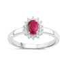 0.52 Ct Oval Pink Ruby Lab Diamond Prong Silver Halo Engagement Ring