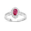 0.52 Ct Oval Pink Ruby & Lab Grown Diamond Prong Silver Halo Pave Band Ring