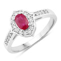 0.52 Ct Oval Pink Ruby & Lab Grown Diamond Prong Silver Halo Pave Band Ring by Fine Color Jewels