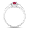 0.52 Ct Oval Pink Ruby & Lab Grown Diamond Prong Silver Halo Pave Band Ring by Fine Color Jewels