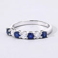 0.52 Ct Round Blue Sapphire Lab Diamond Prong Silver 7 Stone Half Eternity Ring by Fine Color Jewels
