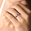 0.52 Ct Round Blue Sapphire Lab Diamond Prong Silver 7 Stone Half Eternity Ring by Fine Color Jewels